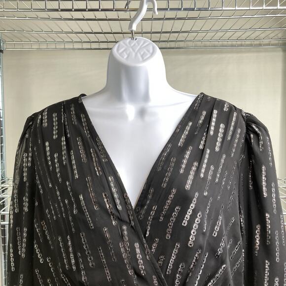 Express Women's Y2K Black‎ Silver Sparkle Dress Size L Going Out Witchy Metallic - Picture 7 of 11